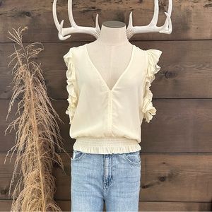 Cream Ruffle V Neck Top